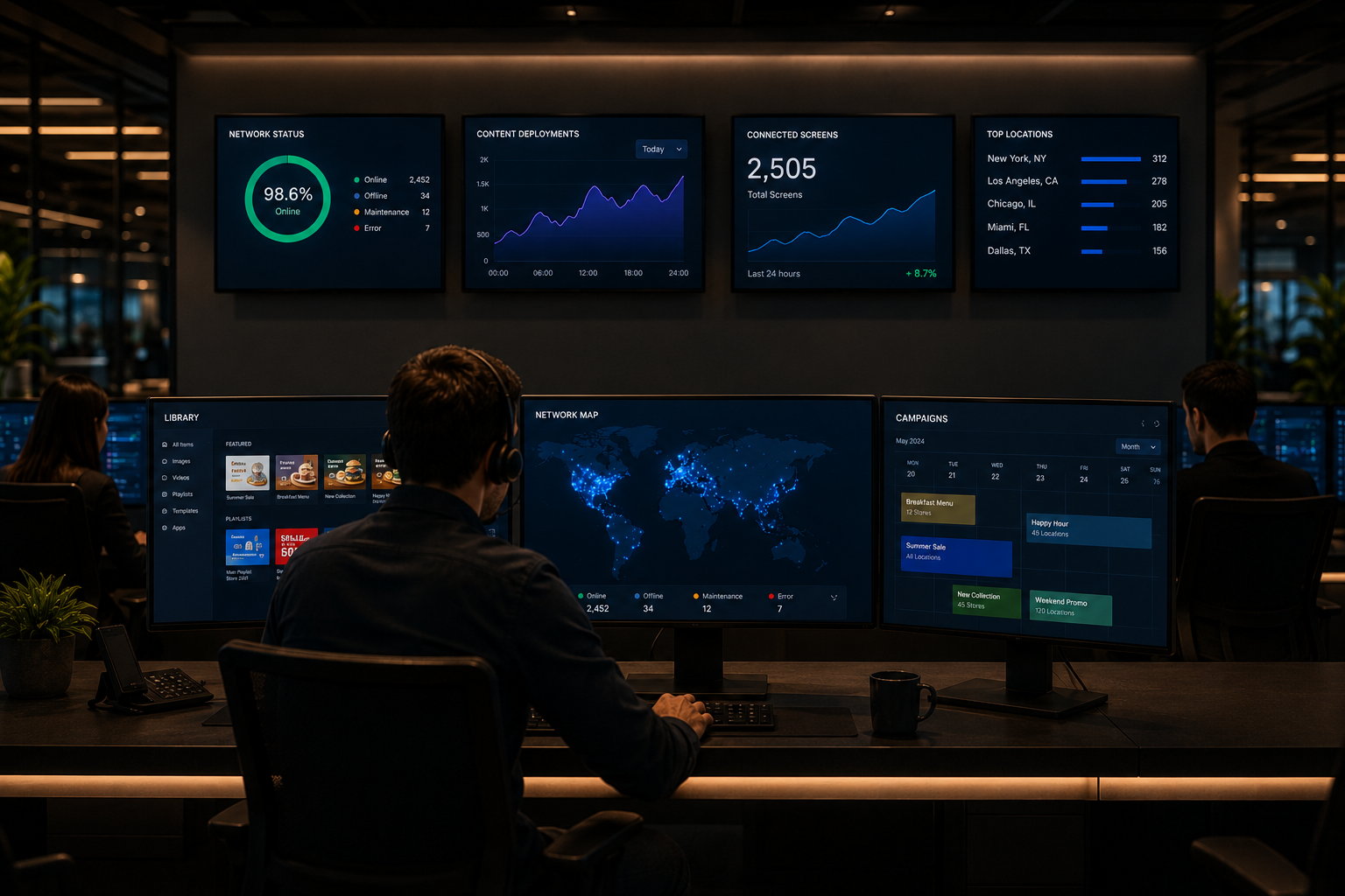 Operations room with multiple monitoring screens