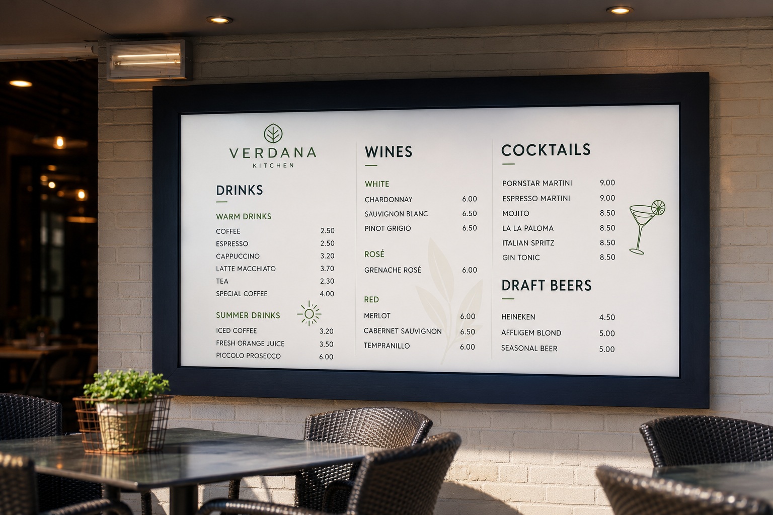 Restaurant menu board use case